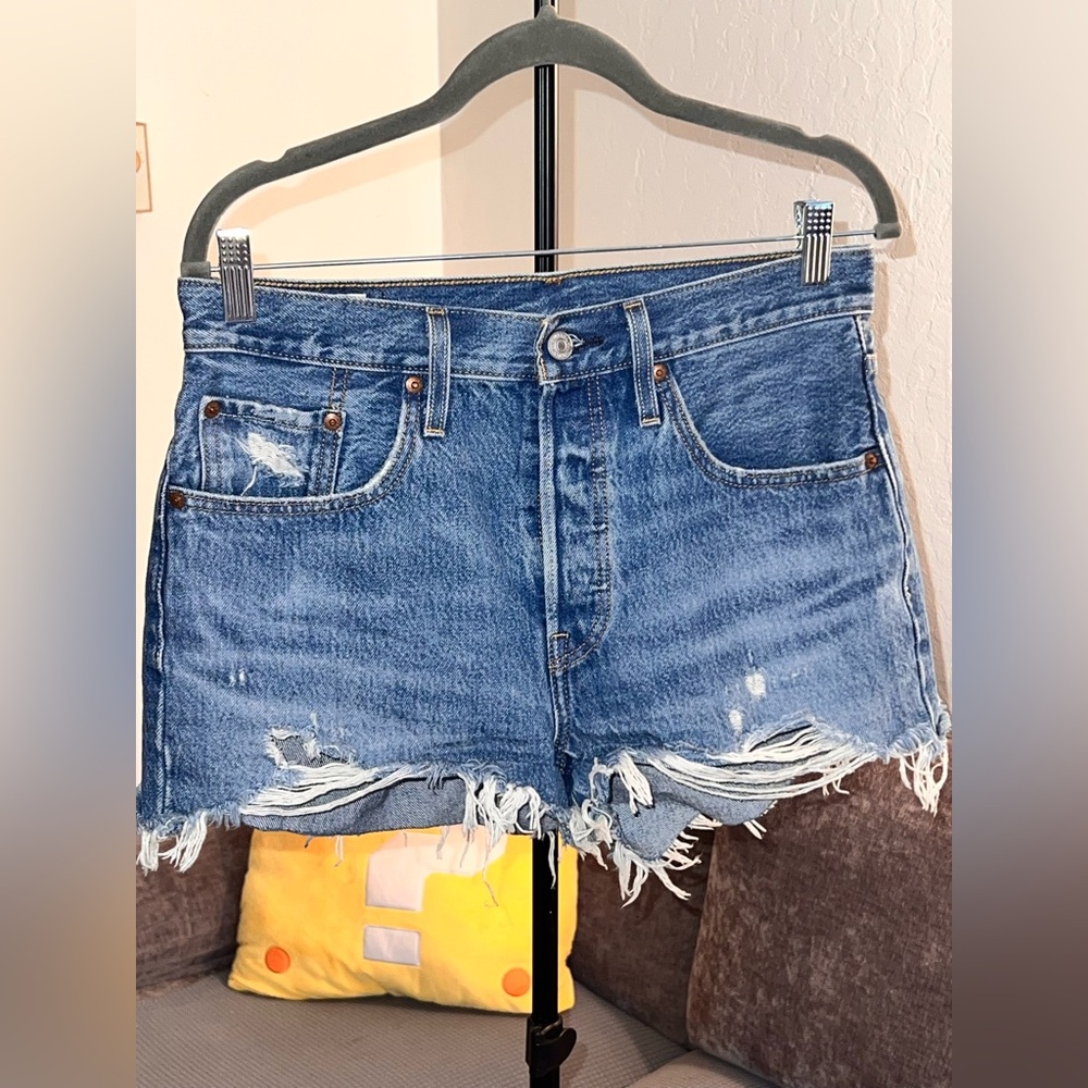 Levi's Blue Distressed Jean Shorts
